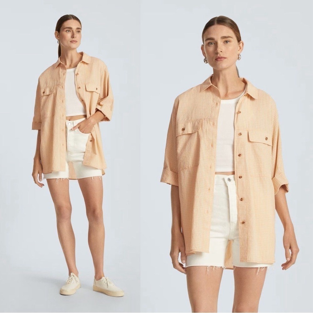 Everlane • The Cotton Tourist Shirt button down oversized relaxed Orange Seafoam